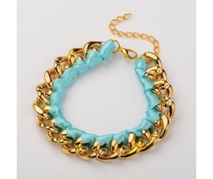 Fashion Jewelery Náramek se saténem - Náramek s látkou modro zlatý