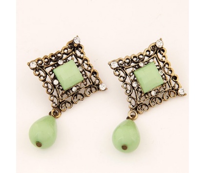 Fashion Jewelery Náušnice zlaté se zeleným zdobením - náušnice zlaté se zeleným zdobením