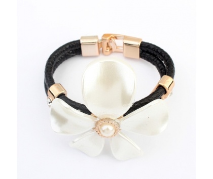 Fashion Jewelery Náramek s květinou černý - Náramek s květinou černý