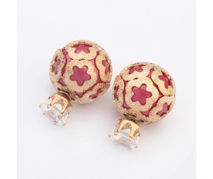 Fashion Jewelery Náušnice oboustranné červeno-zlaté - Náušnice kuličky růžové se zlatem