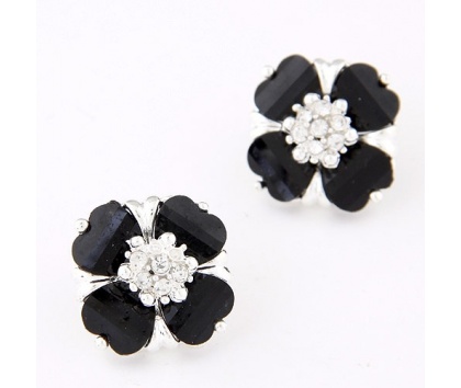 Fashion Jewelery Náušnice kytička černá - Náušnice kytička černá