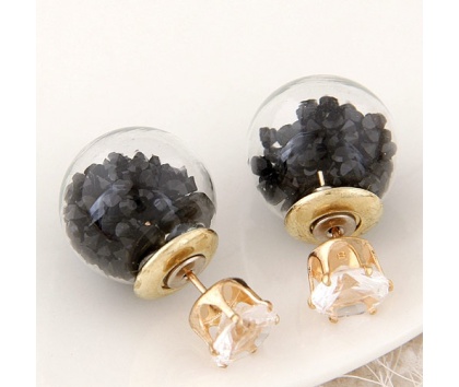 Fashion Jewelery Náušnice oboustranné s černými korálky  - Náušnice s černými korálky