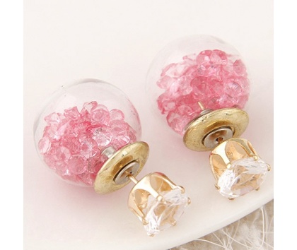 Fashion Jewelery Náušnice oboustranné s růžovými korálky - Náušnice s růžovými korálky