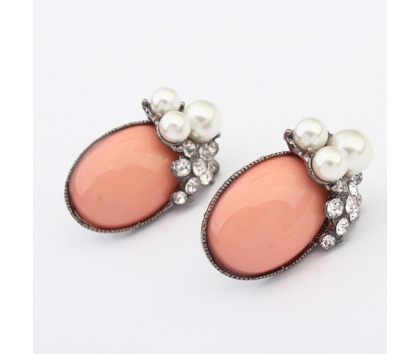 Fashion Jewelery Náušnice růžové oválky se zirkony - Náušnice růžové oválky se zirkony