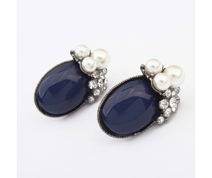 Fashion Jewelery Náušnice modré oválky se zirkony - Náušnice černé oválky se zirkony