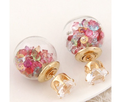 Fashion Jewelery Náušnice oboustranné s barevnými korálky - Náušnice kuličky s barevnými korálky