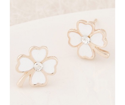 Fashion Jewelery Náušnice bílý čtyřlístek - Náušnice bílý čtyřlístek