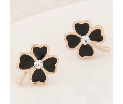 Fashion Jewelery Náušnice černý čtyřlístek - Náušnice černý čtyřlístek