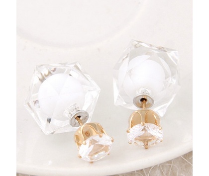 Fashion Jewelery Náušnice oboustranné bílé - Náušnice bílé