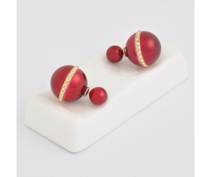 Fashion Jewelery Náušnice oboustranné červené - Náušnice kuličky červené