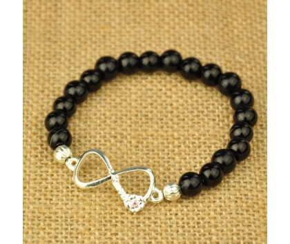Fashion Jewelery Perlový náramek černý s mašličkou