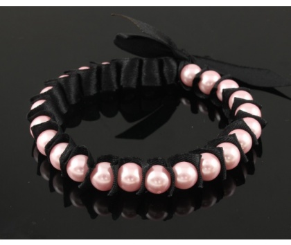 Fashion Jewelery Náramek růžový s černým saténem