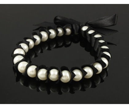 Fashion Jewelery Náramek bílý s černým saténem