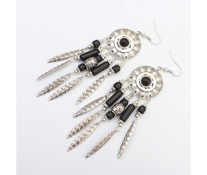 Fashion Jewelery Náušnice visací stříbrné s černými korálky