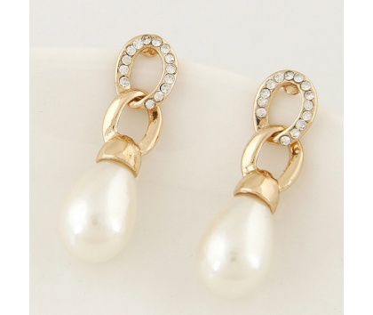 Fashion Jewelery Náušnice visací s bílou perličkou a zirkony