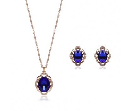 Fashion Jewelery Sada náhrdelníku a náušnic s modrým kamínkem