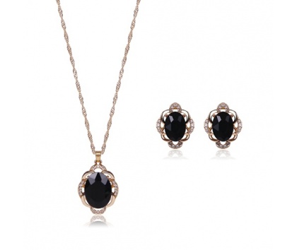 Fashion Jewelery Sada náhrdelníku a náušnic s černým kamínkem