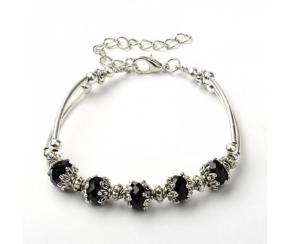Fashion Jewelery Náramek kovový s černými korálky