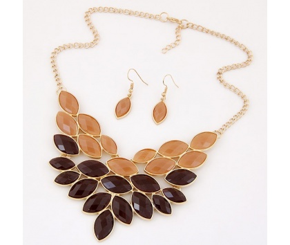 Fashion Jewelery Sada náhrdelník+náušnice béžovo-hnědá