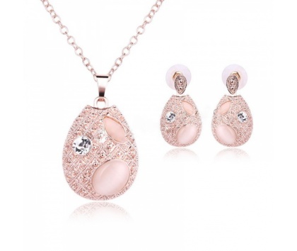 Fashion Jewelery Sada náhrdelník + náušnice růžovo-zlatá