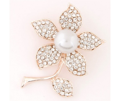 Fashion Jewelery Brož zlatá květina s perlou