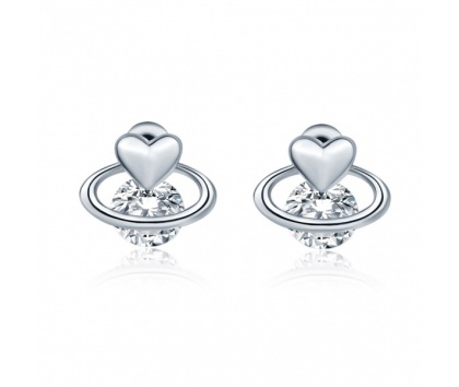 Fashion Jewelery Náušnice srdce stříbrné s kamínkem